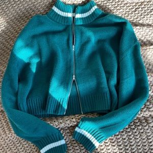 Green double zip cardigan